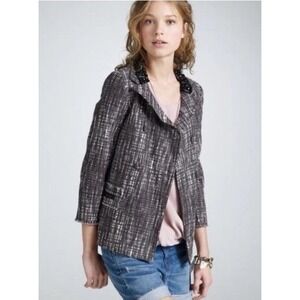 J Crew Collection Tweed Blazer Embellished Beaded Jacket Contessa Wms Sz 2 XS